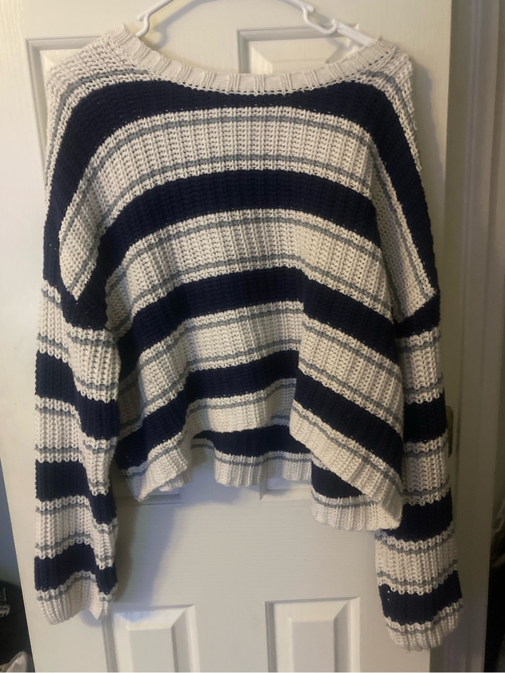 Z Supply Navy and Cream Striped Scoop Neck Sweater